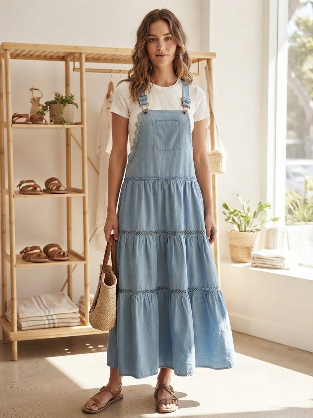 Fashion Nova new tags Light Blue Tiered overalls Dress X-Large